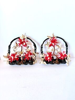 2 Vintage Handmade Seashell & Copper Floral Wall Sculptures –MCM Basket Hangings